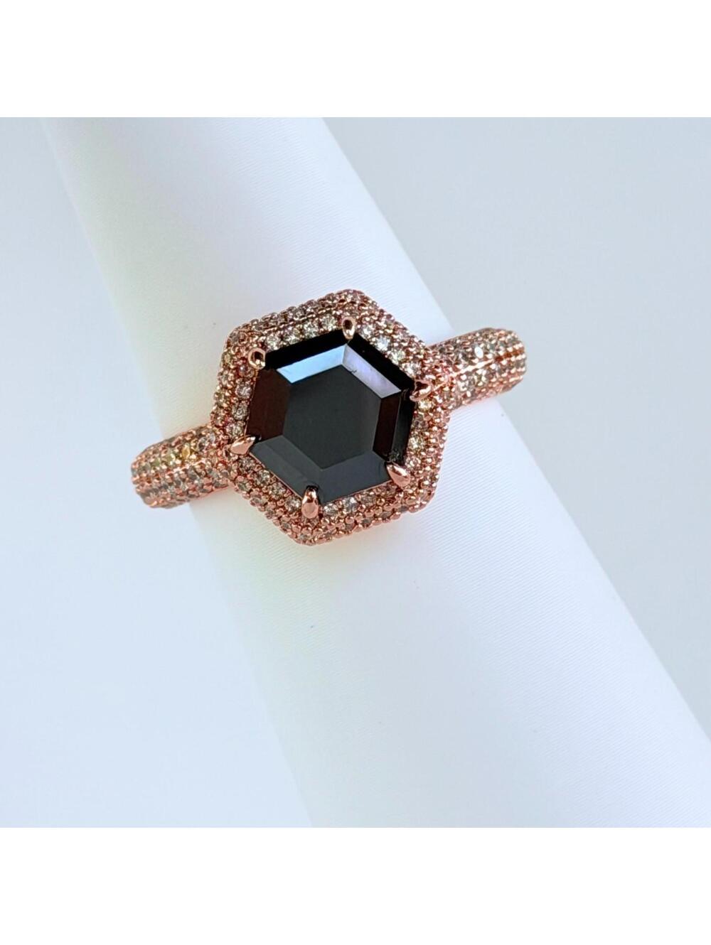 Bomb Party Ring Sz 9 "Sparkling Perfection" Black Onyx on Rose Gold Pave BORG